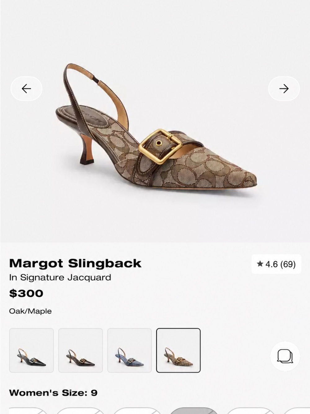 Coach Brown Logo Pointed Slingback Flats with Gold Buckle - Picture 6 of 6